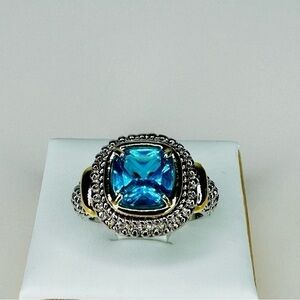 BLUE TOPAZ TWO TONE RING